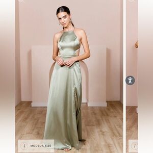 Never worn Revelry Haven Satin dress in size 6 tall , color is silver sage